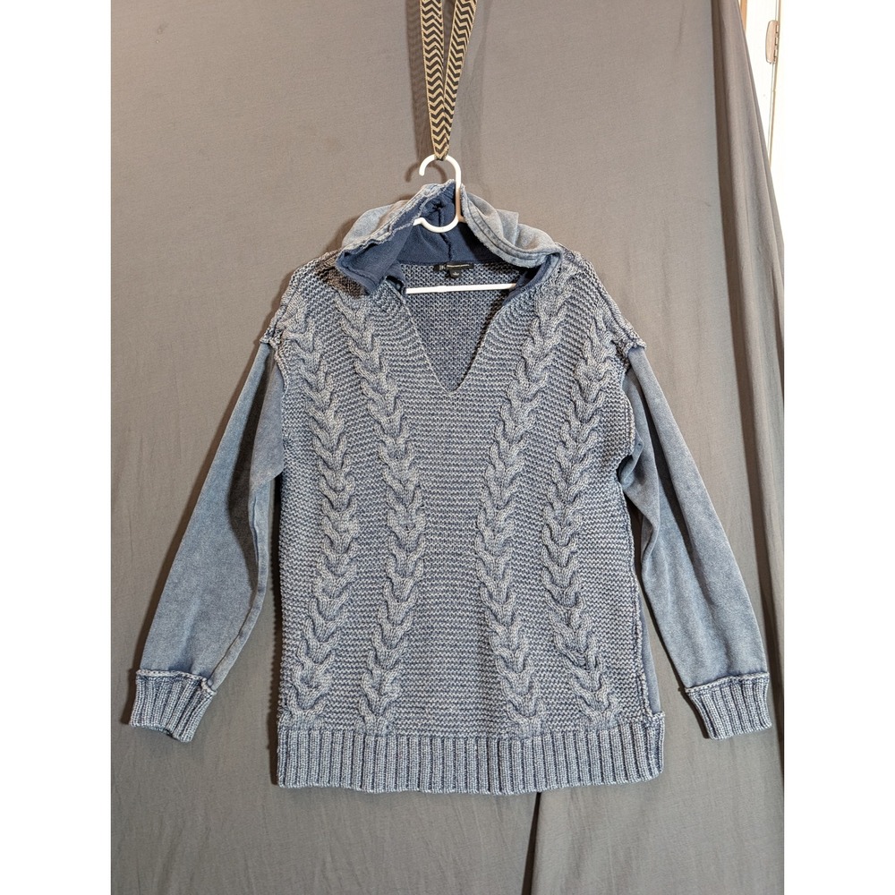 INC International Concepts Mens Blue Cable Knit Hoodie Sweater Size L